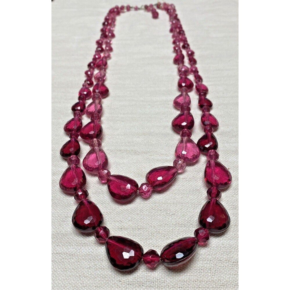 Vintage Germany Necklace Double Strand Faceted Graduated  Pink Glass Beautiful